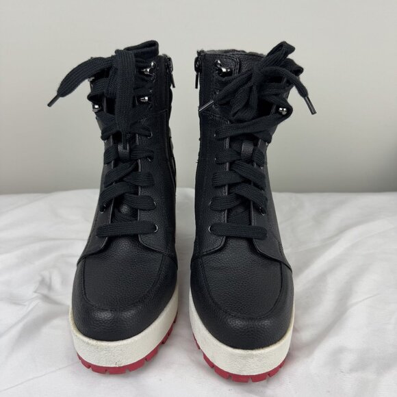 Mix No. 6 Denari Platform Block Booties Black Chunky Heel Lace Up Combat Style 8 - Picture 6 of 10